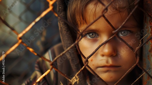 A Child's Gaze Through Rusty Bars