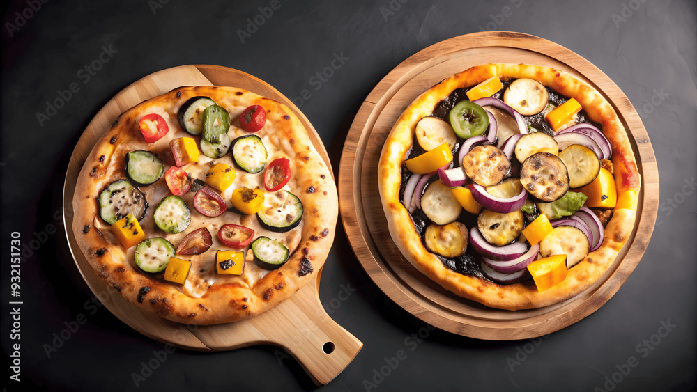classic and different flavors of delicious italian perfectly baked pizza isolated on dark background classic and different flavors of delicious italian perfectly baked pizza isolated on dark background