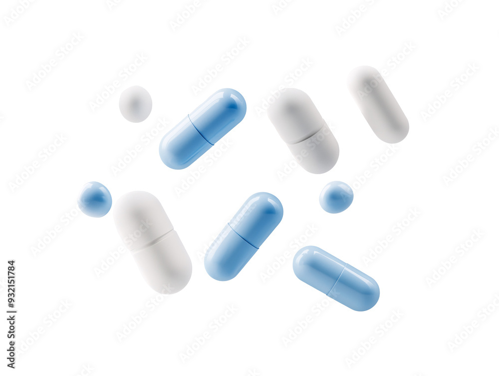 a group of pills floating in the air