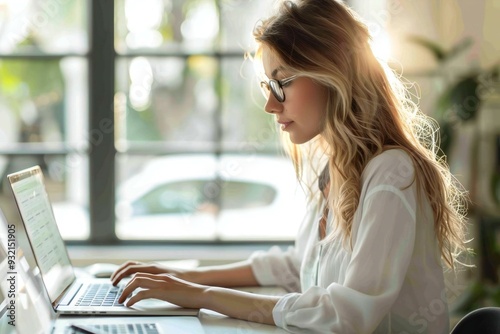 Free Download Title: Young Female Entrepreneur Using Technology to Calculate Expenses at Desk - GFXLoad