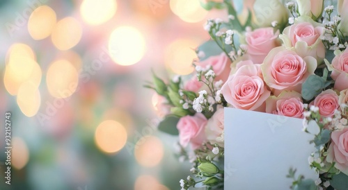 Beautiful arrangement of pink and white roses in a soft, blurred background