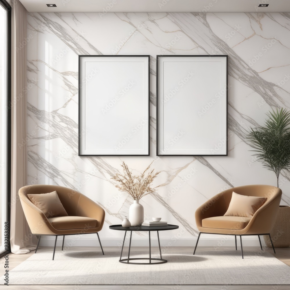 white poster frame close up in modern house interior with light colored marble textured wall, wall mockup, 3d rendering white poster frame close up in modern house interior with light colored marble textured wall, wall mockup, 3d rendering