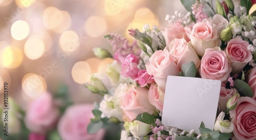 Beautiful arrangement of pink and white roses in a soft, blurred background