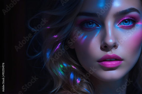 Beautiful female young model with vibrant glow makeup, skin care concept