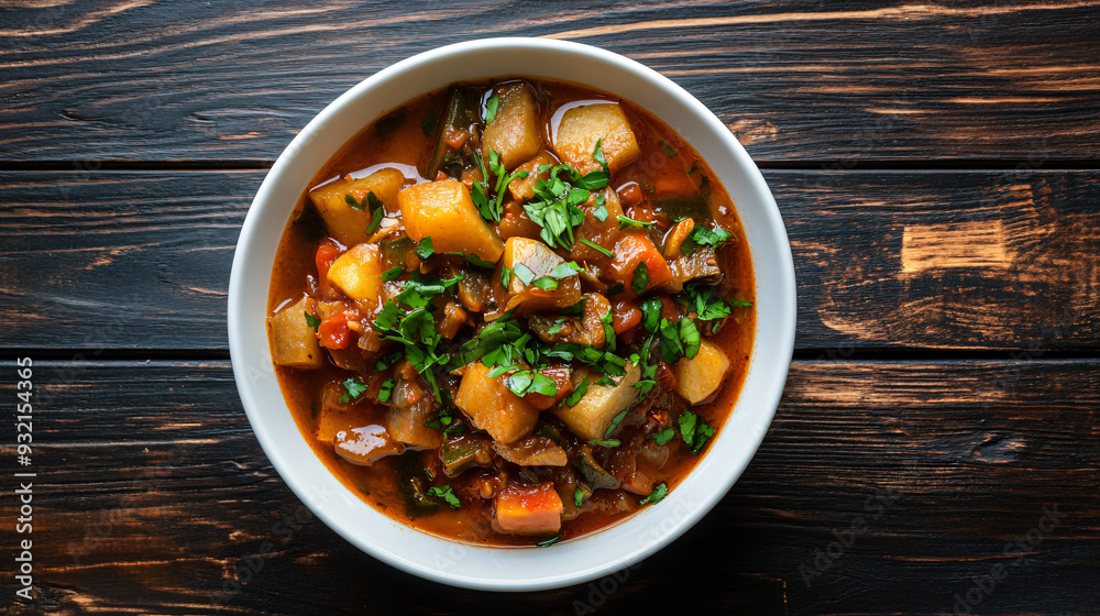 Delicious and hearty vegetable stew with a blend of fresh herbs, ideal for a cozy winter dinner Delicious and hearty vegetable stew with a blend of fresh herbs, ideal for a cozy winter dinner