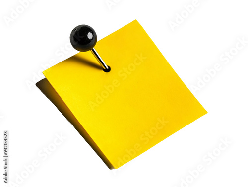 a yellow post-it note with a black push pin