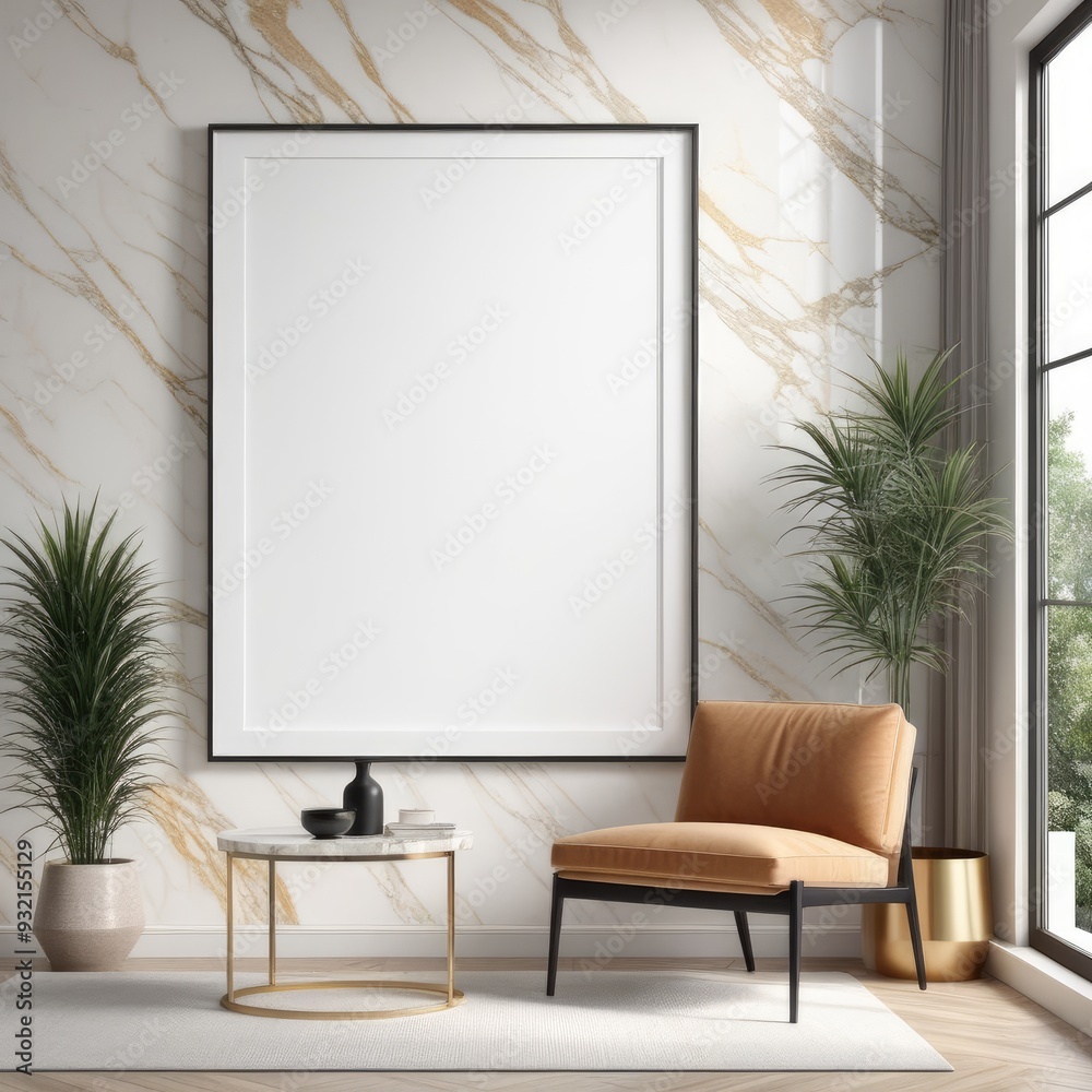 white poster frame close up in modern house interior with light colored marble textured wall, wall mockup, 3d rendering white poster frame close up in modern house interior with light colored marble textured wall, wall mockup, 3d rendering