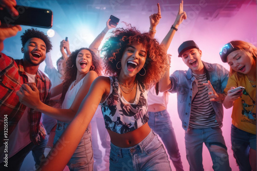 Trendy Dance Moves: Gen Z Friends Creating Social Media Content. Vibrant young people creating content for their social media vlog. generative AI photo