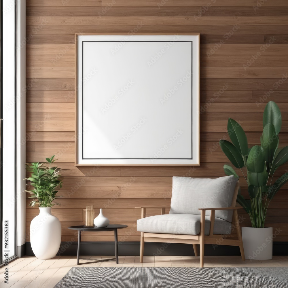 white poster frame close up in modern home interior with light dark colored wood texture walls, wall mockup, 3d rendering white poster frame close up in modern home interior with light dark colored wood texture walls, wall mockup, 3d rendering