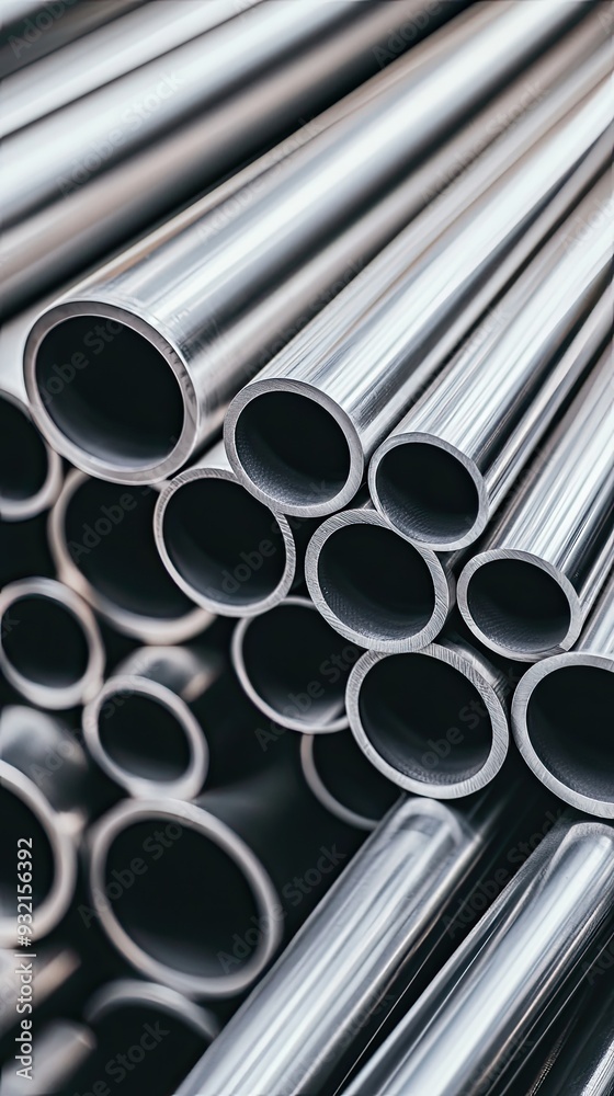 Close-up view of neatly arranged stainless steel pipes in a warehouse, emphasizing their durability and versatility for various industrial applications Close-up view of neatly arranged stainless steel pipes in a warehouse, emphasizing their durability and versatility for various industrial applications