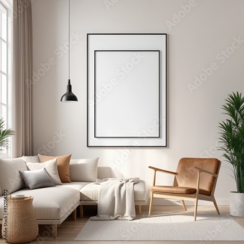 white poster frame close up in modern home interior with light dark colored wood texture walls, wall mockup, 3d rendering