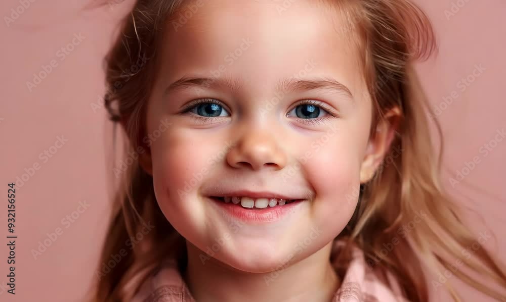 Portrait of a beautiful little girl with blond hair on a pink background Portrait of a beautiful little girl with blond hair on a pink background