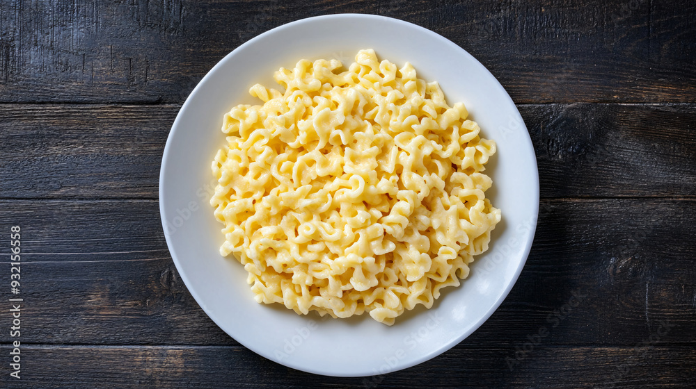Pasta with alfredo sauce on a white plate set against a dark wood background, creating a cozy and delicious meal Pasta with alfredo sauce on a white plate set against a dark wood background, creating a cozy and delicious meal