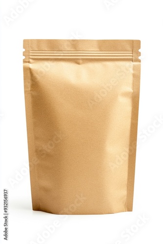 Kraft Pouch. Blank Paper Pouch Packaging for Snacks and Sachets on White Background