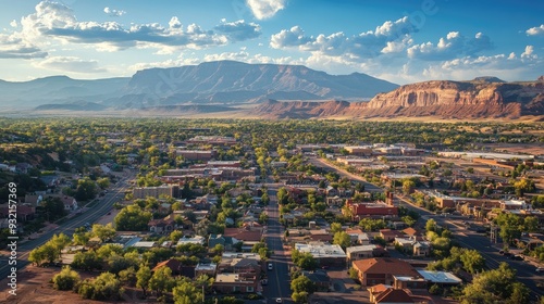 St. George Utah Aerial View: Desert Landscape of Southwest City with Mormon Historic Sites and Mountain Views