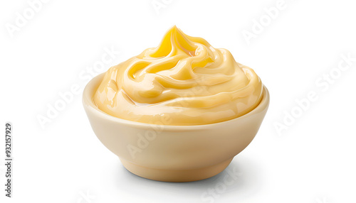 Mayonnaise sauce in bowl isolated on white background with clipping path