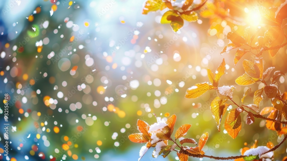 Snow melts while vibrant leaves emerge, marking the shift from winter to summer Snow melts while vibrant leaves emerge, marking the shift from winter to summer