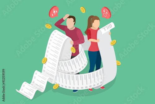 3D Isometric Flat Vector Illustration of Family Budget , Managing Home Finances