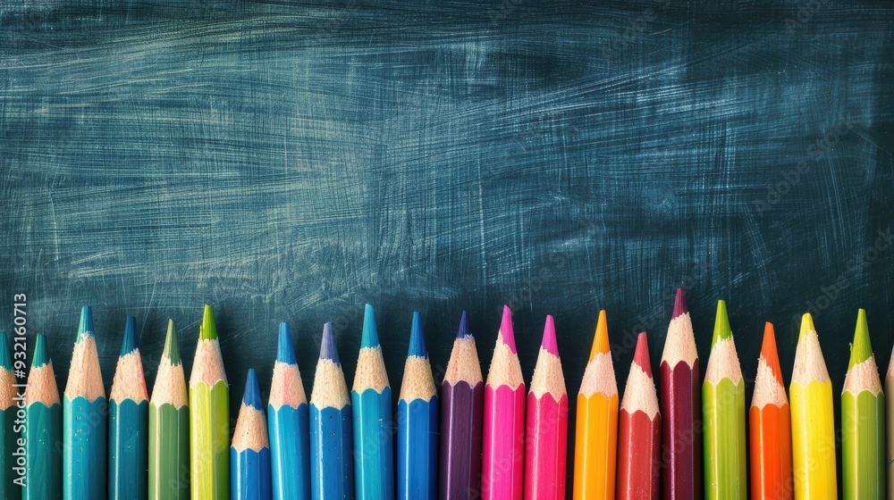 Vibrant pencils and chalkboard with room for text Educational design Vibrant pencils and chalkboard with room for text Educational design
