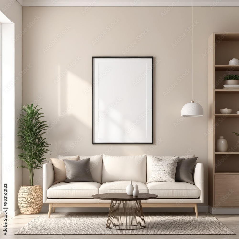 white poster frame close up in modern home interior with light beige colored texture walls, wall mockup, 3d rendering white poster frame close up in modern home interior with light beige colored texture walls, wall mockup, 3d rendering