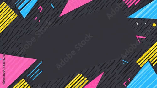 80s and 90s style abstract art with bright geometric patterns and central empty space