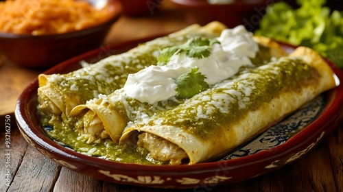 Green Chile Chicken Enchiladas with Cilantro and Sour Cream