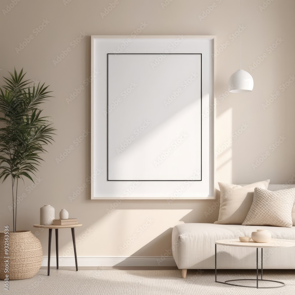 white poster frame close up in modern home interior with light beige colored texture walls, wall mockup, 3d rendering white poster frame close up in modern home interior with light beige colored texture walls, wall mockup, 3d rendering