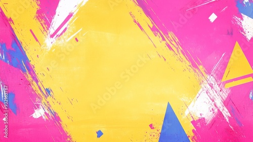 80s and 90s style abstract art with bright geometric patterns and central empty space