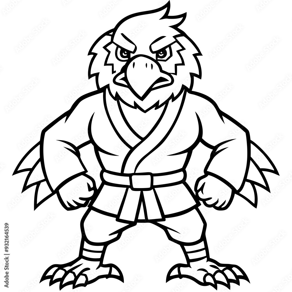 Angry karate Eagle white background line art vector illustration Angry karate Eagle white background line art vector illustration