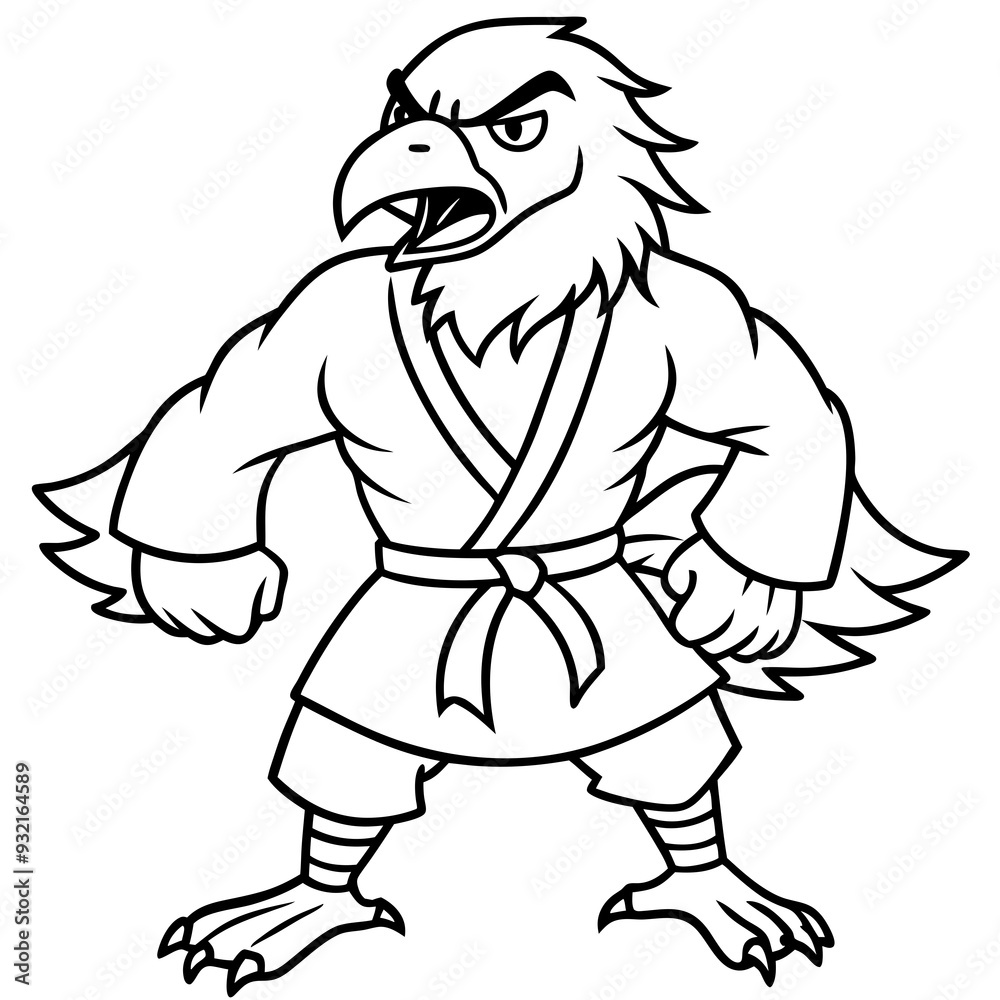 Angry karate Eagle white background line art vector illustration Angry karate Eagle white background line art vector illustration
