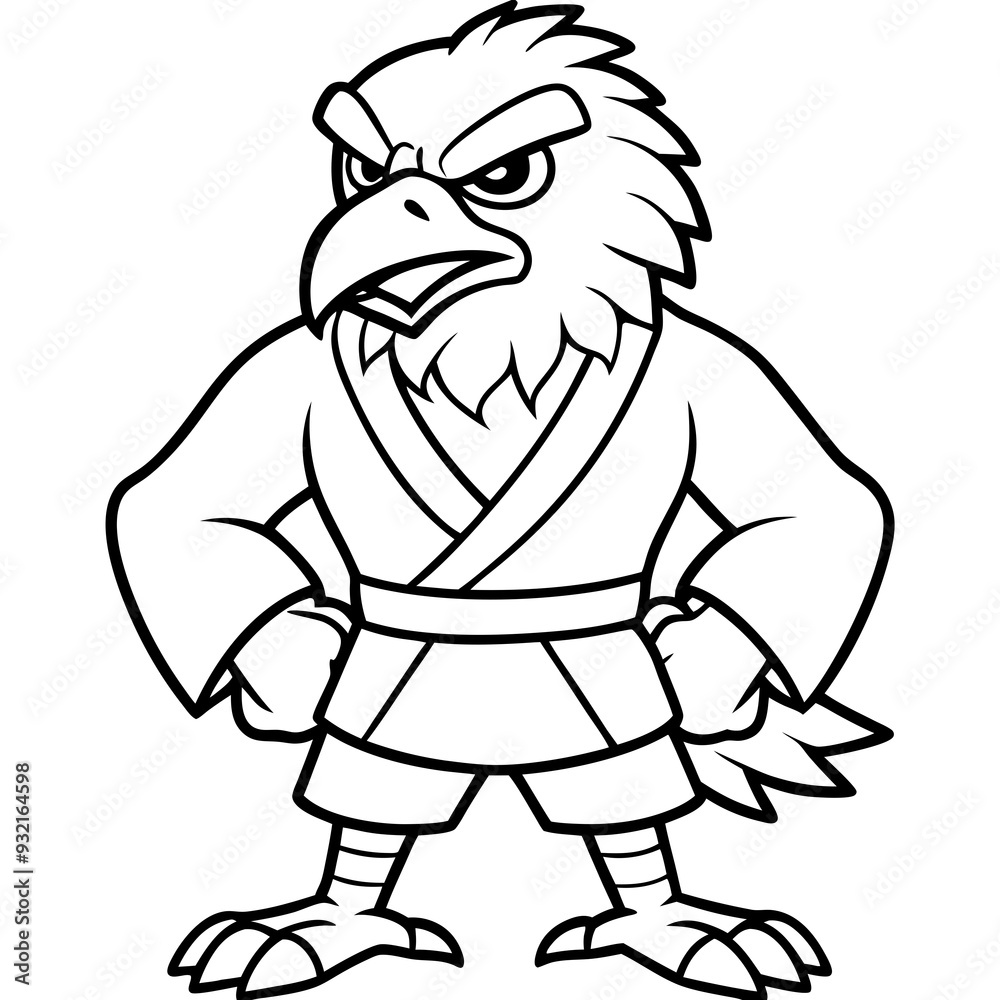 Fototapeta premium Angry karate Eagle white background line art vector illustration