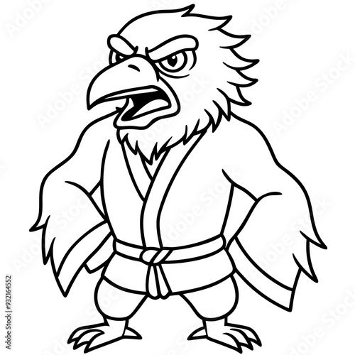 Angry karate Eagle white background line art vector illustration