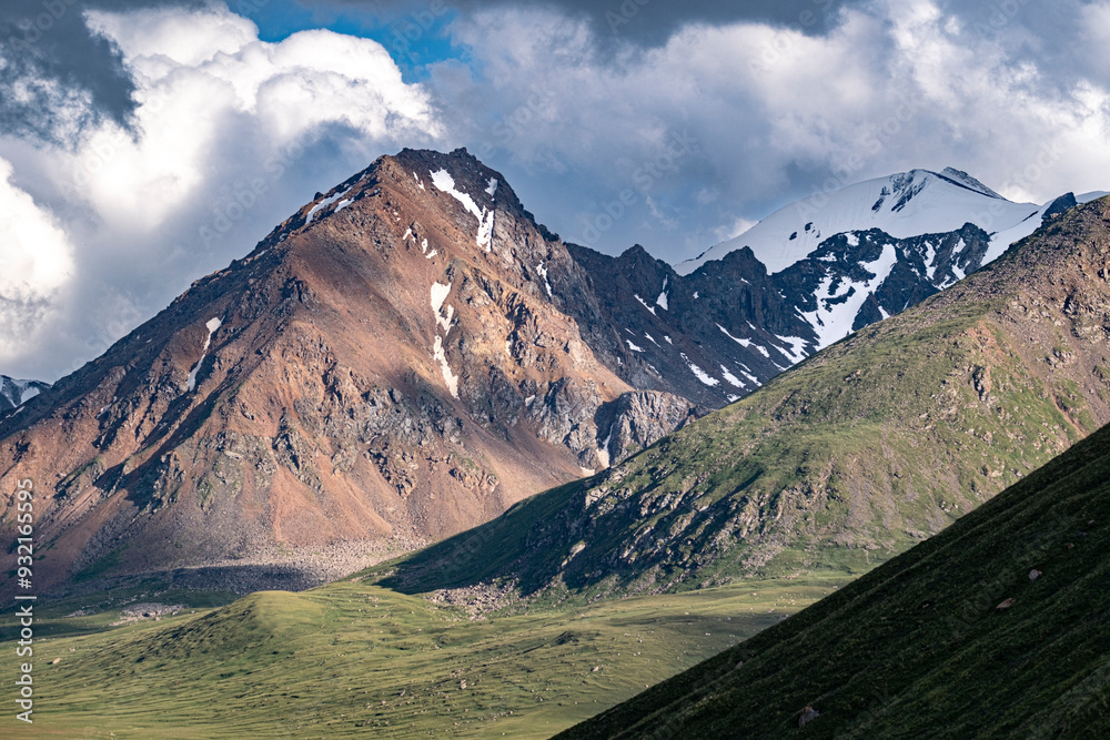 Majestic green mountains surrounding Kol Ukok Mountain Lake, Kyrgyzstan, Central Asia, Asia Majestic green mountains surrounding Kol Ukok Mountain Lake, Kyrgyzstan, Central Asia, Asia