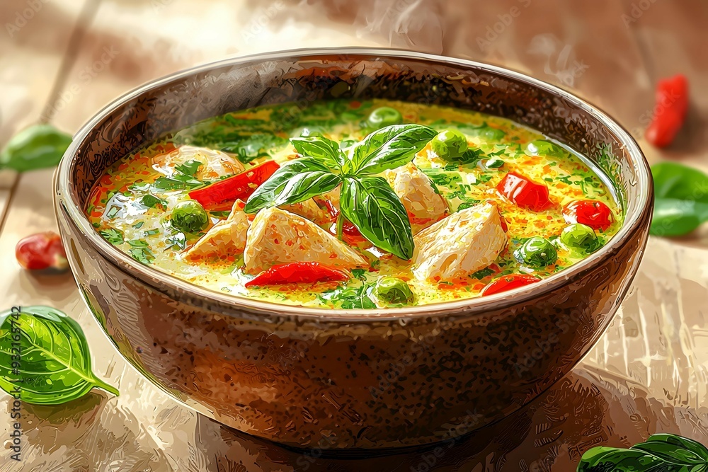 custom made wallpaper toronto digitalSteaming Bowl of Thai Green Curry.