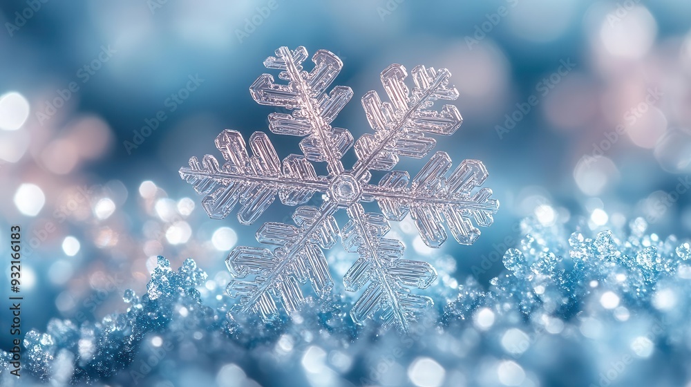 extreme macro of intricate snowflake crystal forming branchlike patterns icy blue backdrop extreme macro of intricate snowflake crystal forming branchlike patterns icy blue backdrop