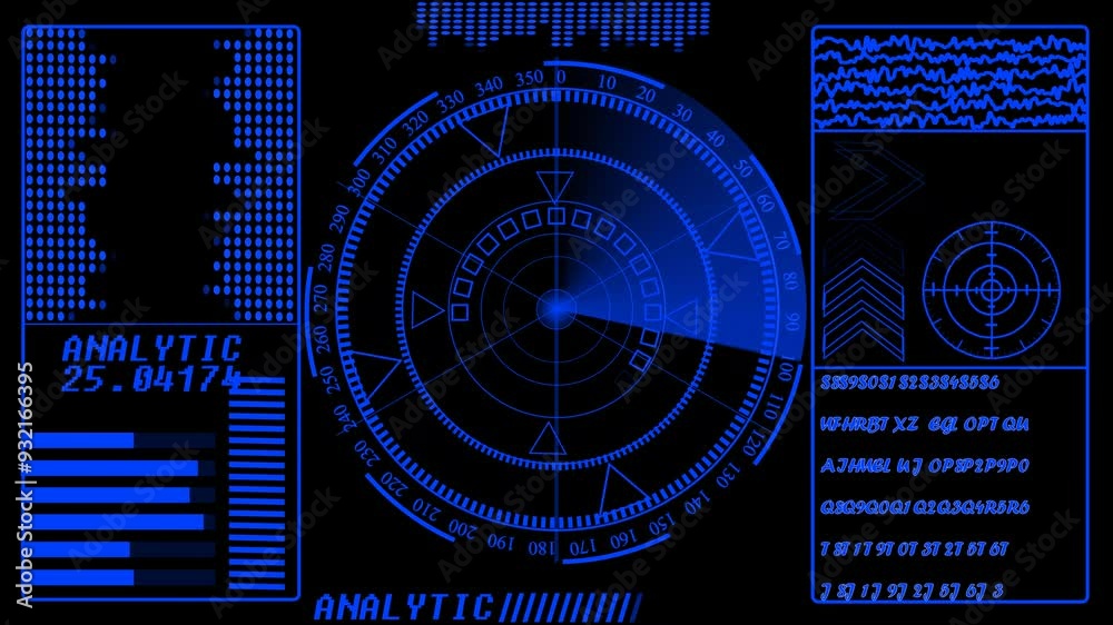 animated searching radar HUD scanning . sonar radar HUD holographic interface futuristic technology system