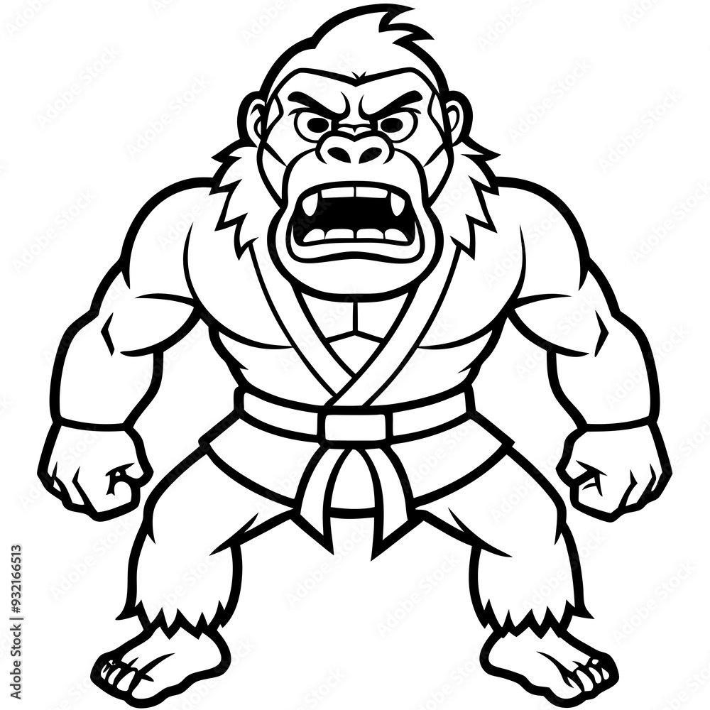 Angry Karate gorilla White Background line art vector illustration Angry Karate gorilla White Background line art vector illustration