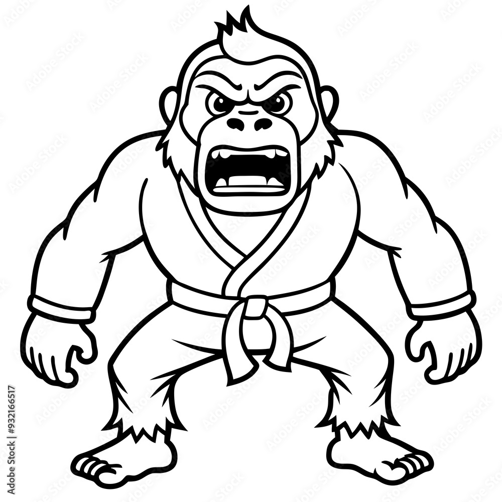 Angry Karate gorilla White Background line art vector illustration Angry Karate gorilla White Background line art vector illustration