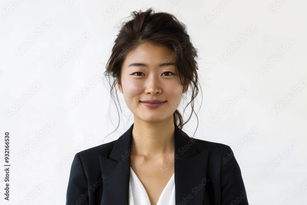 Smiling with confidence, a young woman in formal business attire radiates professionalism and elegance, ideal for corporate branding and promotion. Smiling with confidence, a young woman in formal business attire radiates professionalism and elegance, ideal for corporate branding and promotion.