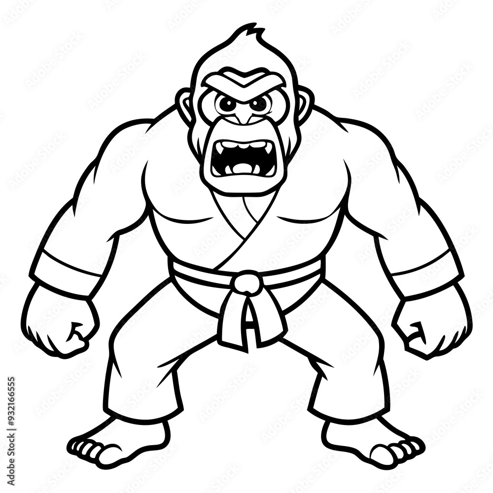 Angry Karate gorilla White Background line art vector illustration Angry Karate gorilla White Background line art vector illustration