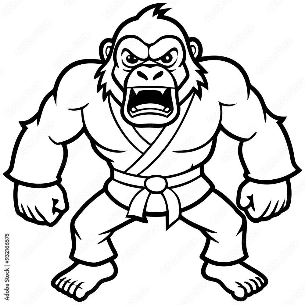 Angry Karate gorilla White Background line art vector illustration Angry Karate gorilla White Background line art vector illustration
