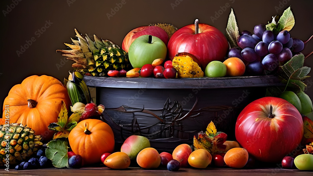 Autumn fruits and vegetables symbolizing abundance and joy Autumn fruits and vegetables symbolizing abundance and joy