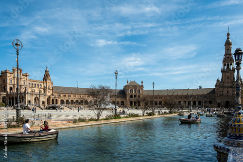 Detail of the Plaza de Espana, an architectural ensemble and largest building of the Ibero-American Exposition of 1929, Maria Luisa Park, Seville, Andalusia, Spain photo