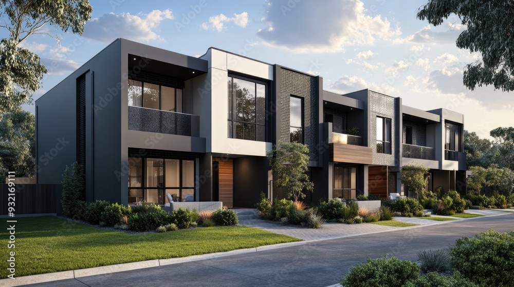 3D illustration of a modern townhouse design 3D illustration of a modern townhouse design
