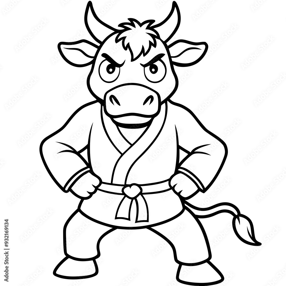 Angry Karate cow White Background line art vector illustration Angry Karate cow White Background line art vector illustration
