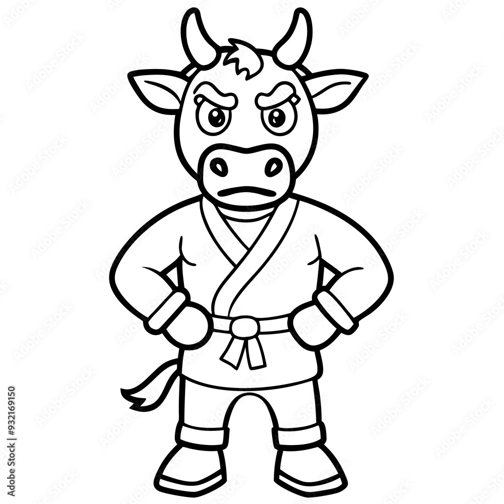 Angry Karate cow White Background line art vector illustration Angry Karate cow White Background line art vector illustration