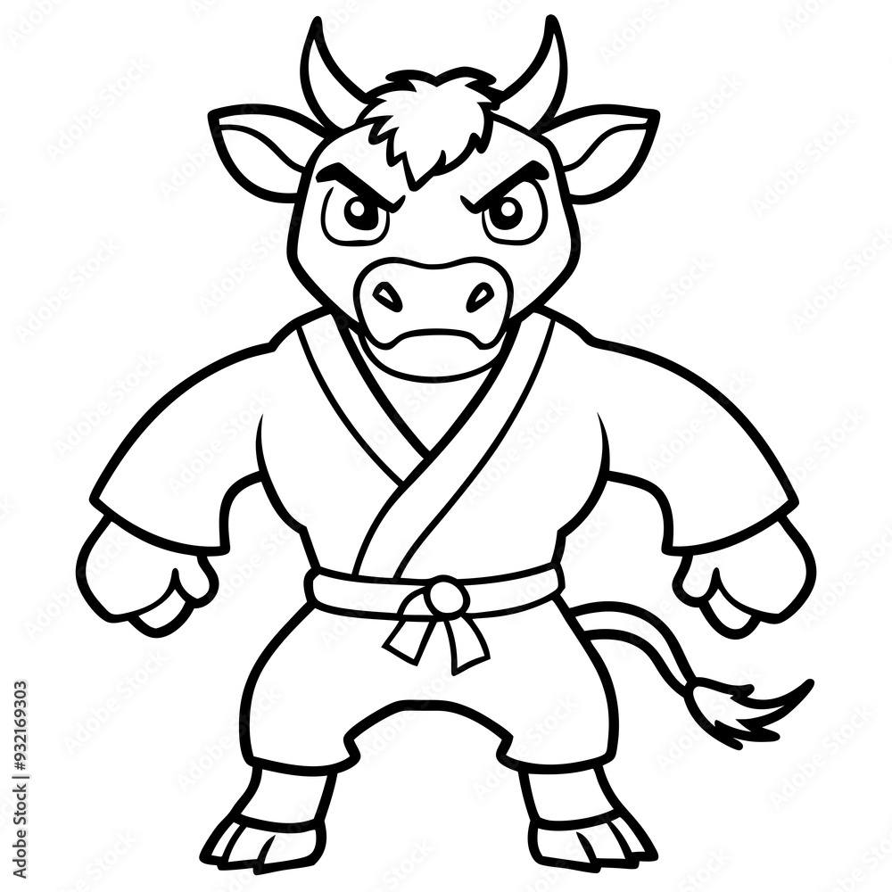 Angry Karate cow White Background line art vector illustration Angry Karate cow White Background line art vector illustration
