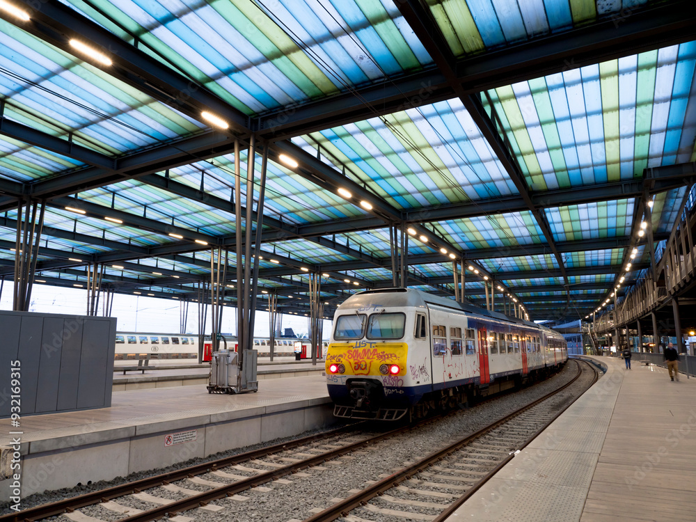 Railway station dusk, Ostend, Belgium Railway station dusk, Ostend, Belgium