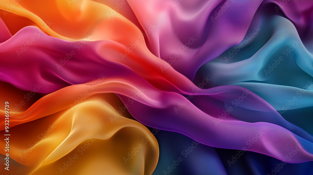 Obraz premium Vibrant Rainbow Silk Fabric Folds, Abstract Flowing Textile Background with Copy Space