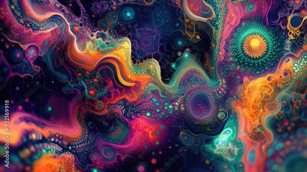 Abstract digital background with a psychedelic theme featuring vibrant colors and intricate patterns Abstract digital background with a psychedelic theme featuring vibrant colors and intricate patterns